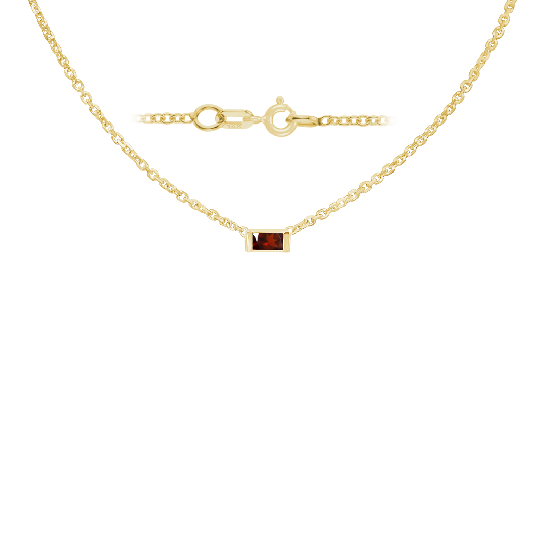 Diamond or Gemstone Baguette Bezel Charm in 14K Yellow Round Cable Necklace (16-18