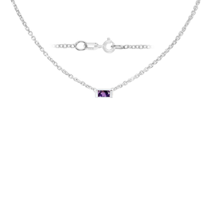 Diamond or Gemstone Baguette Bezel Charm in 14K White Diamond Cut Cable Necklace (16-18" Extension)