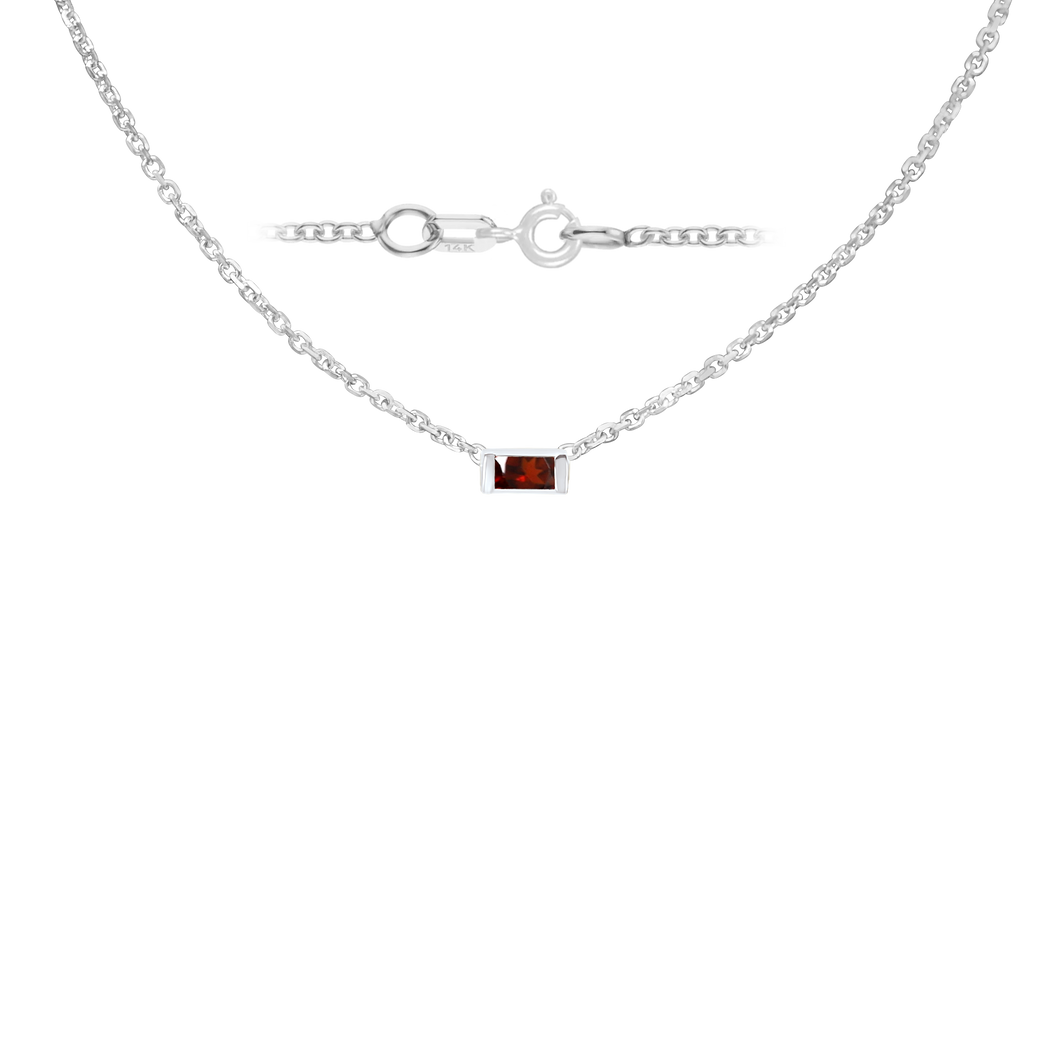 Diamond or Gemstone Baguette Bezel Charm in 14K White Diamond Cut Cable Necklace (16-18