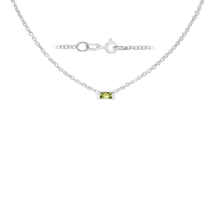 Diamond or Gemstone Baguette Bezel Charm in 14K White Diamond Cut Cable Necklace (16-18" Extension)