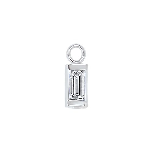 Diamond or Gemstone Baguette Bezel Drop Charm in 14K White Gold