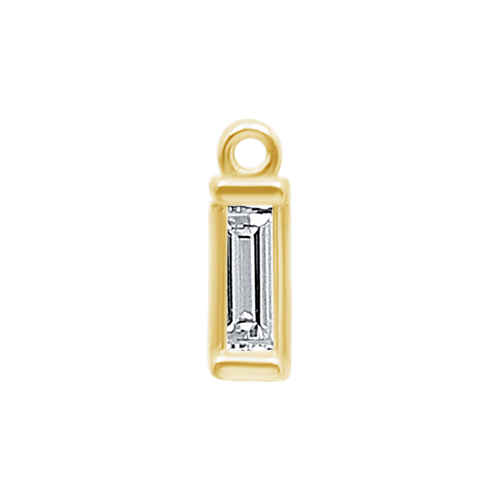 Diamond or Gemstone Baguette Bezel Drop Charm in 14K Yellow Gold