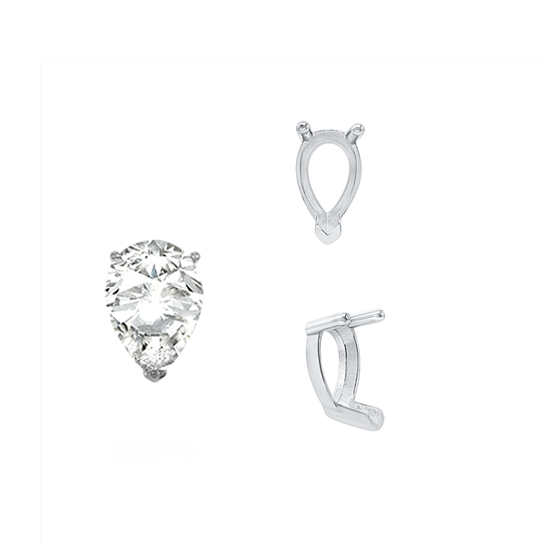 ITI NYC V-End Pear Shape Single Base Settings in Sterling Silver (5.00 x 3.00 mm - 15.00 x 10.00 mm)