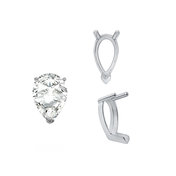 ITI NYC V-End Pear Shape Single Base Settings in Sterling Silver (5.00 x 3.00 mm - 15.00 x 10.00 mm)