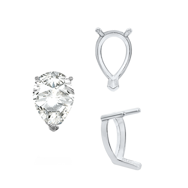 ITI NYC V-End Pear Shape Single Base Settings in Sterling Silver (5.00 x 3.00 mm - 15.00 x 10.00 mm)