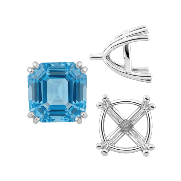 ITI NYC Eight Prong Cushion Cut Settings in Sterling Silver (4.00 mm - 10.00 mm)