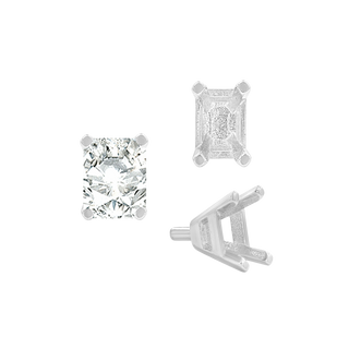 ITI NYC Four Prong Emerald Shape Tapered Solitaire Settings With Peg in Sterling Silver (5.00 x 3.00 mm - 11.00 x 9.00 mm)