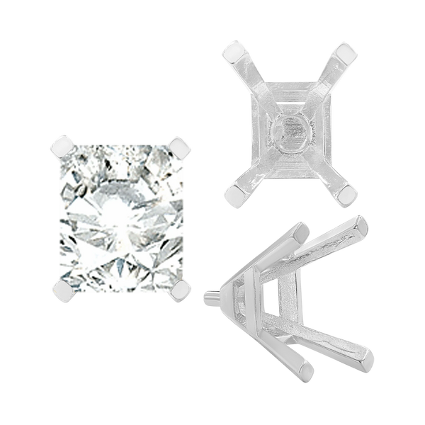 ITI NYC Four Prong Emerald Shape Tapered Solitaire Settings With Peg in Sterling Silver (5.00 x 3.00 mm - 11.00 x 9.00 mm)