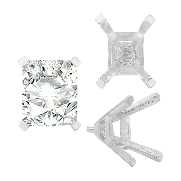 ITI NYC Four Prong Emerald Shape Tapered Solitaire Settings With Peg in Sterling Silver (5.00 x 3.00 mm - 11.00 x 9.00 mm)
