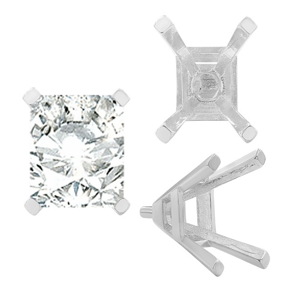 ITI NYC Four Prong Emerald Shape Tapered Solitaire Settings With Peg in Sterling Silver (5.00 x 3.00 mm - 11.00 x 9.00 mm)
