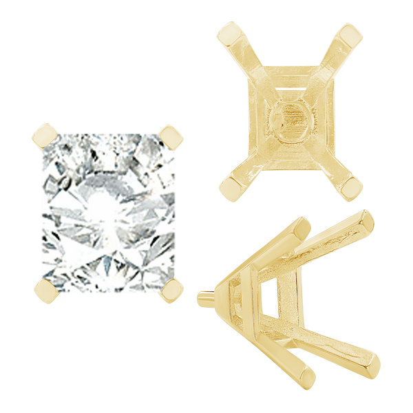 ITI NYC Four Prong Emerald Shape Tapered Solitaire Settings With Peg in 14K Gold (5.00 x 3.00 mm - 11.00 x 9.00 mm)