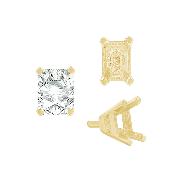 ITI NYC Four Prong Emerald Shape Tapered Solitaire Settings With Peg in 14K Gold (5.00 x 3.00 mm - 11.00 x 9.00 mm)