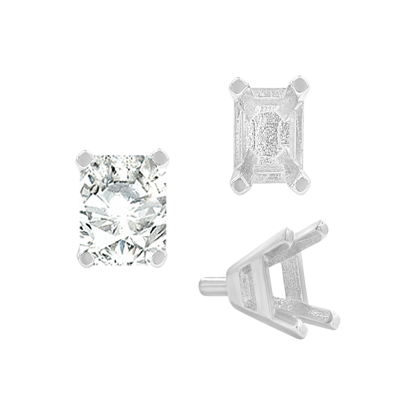 ITI NYC Four Prong Emerald Shape Tapered Solitaire Settings With Peg in Sterling Silver (5.00 x 3.00 mm - 11.00 x 9.00 mm)