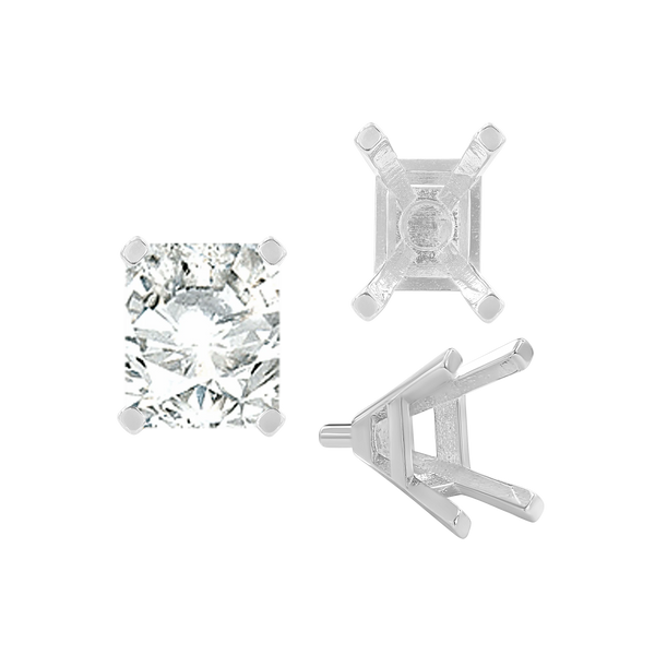 ITI NYC Four Prong Emerald Shape Tapered Solitaire Settings With Peg in Sterling Silver (5.00 x 3.00 mm - 11.00 x 9.00 mm)