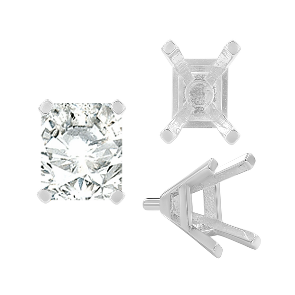 ITI NYC Four Prong Emerald Shape Tapered Solitaire Settings With Peg in Sterling Silver (5.00 x 3.00 mm - 11.00 x 9.00 mm)