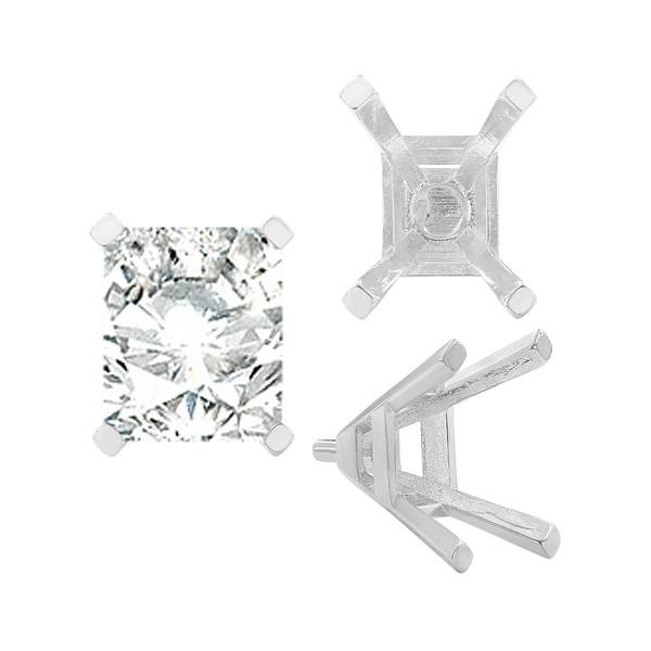 ITI NYC Four Prong Emerald Shape Tapered Solitaire Settings With Peg in Sterling Silver (5.00 x 3.00 mm - 11.00 x 9.00 mm)
