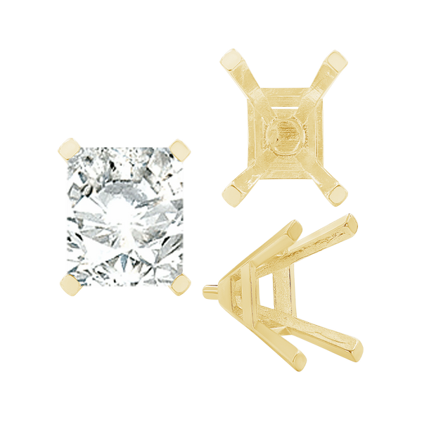 ITI NYC Four Prong Emerald Shape Tapered Solitaire Settings With Peg in 14K Gold (5.00 x 3.00 mm - 11.00 x 9.00 mm)