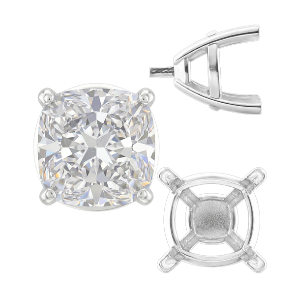ITI NYC Four Prong Cushion Cut Solitaire Settings With Peg in 14K Gold (3.50 mm - 10.00 mm)
