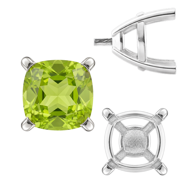 ITI NYC Four Prong Cushion Cut Solitaire Settings With Peg in Sterling Silver (3.50 mm - 10.00 mm)