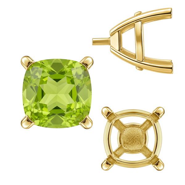 ITI NYC Four Prong Cushion Cut Solitaire Settings With Peg in 14K Gold (3.50 mm - 10.00 mm)