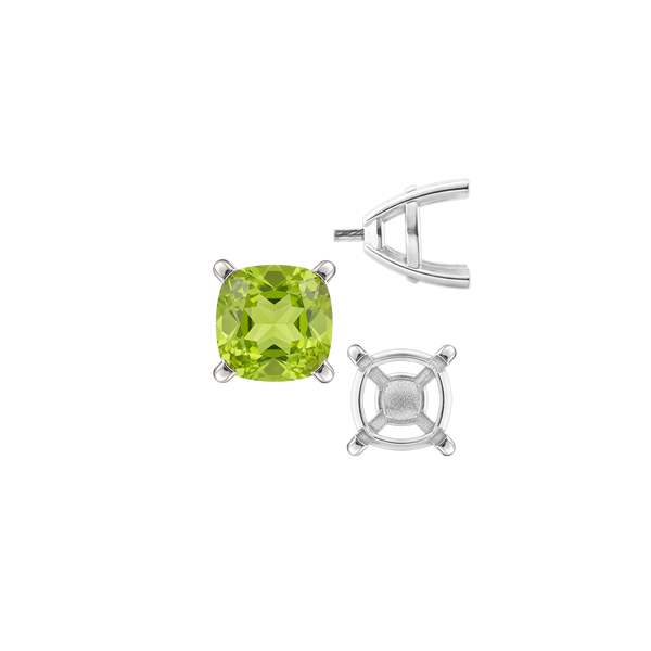 ITI NYC Four Prong Cushion Cut Solitaire Settings With Peg in Sterling Silver (3.50 mm - 10.00 mm)