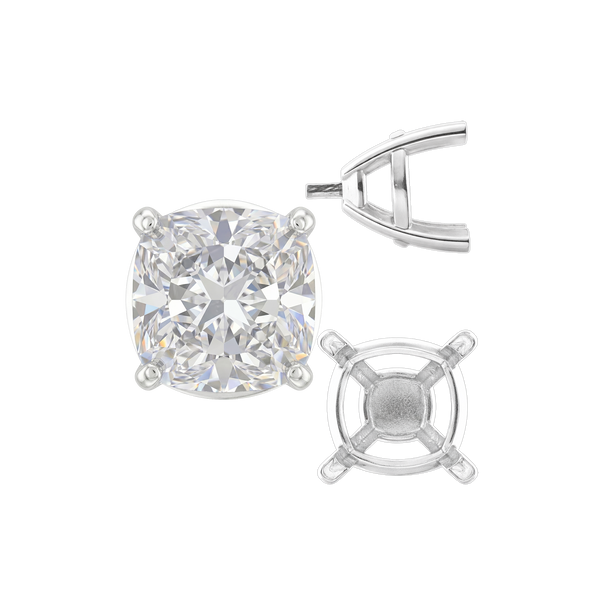 ITI NYC Four Prong Cushion Cut Solitaire Settings With Peg in 14K Gold (3.50 mm - 10.00 mm)