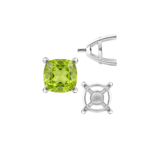 ITI NYC Four Prong Cushion Cut Solitaire Settings With Peg in Sterling Silver (3.50 mm - 10.00 mm)