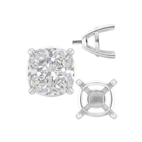 ITI NYC Four Prong Cushion Cut Solitaire Settings With Peg in 14K Gold (3.50 mm - 10.00 mm)