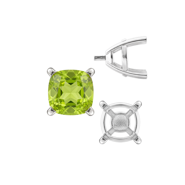 ITI NYC Four Prong Cushion Cut Solitaire Settings With Peg in Sterling Silver (3.50 mm - 10.00 mm)