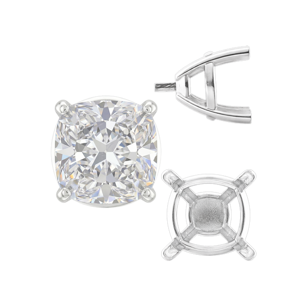 ITI NYC Four Prong Cushion Cut Solitaire Settings With Peg in 14K Gold (3.50 mm - 10.00 mm)