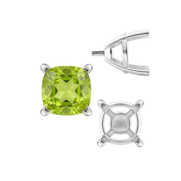 ITI NYC Four Prong Cushion Cut Solitaire Settings With Peg in Sterling Silver (3.50 mm - 10.00 mm)