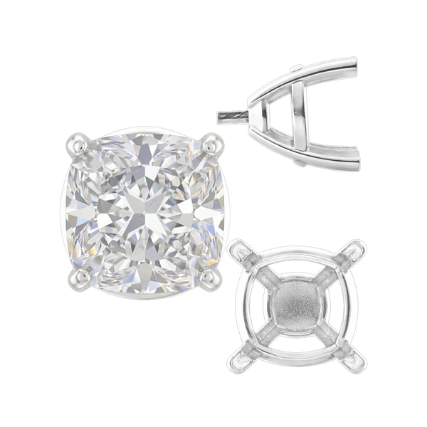ITI NYC Four Prong Cushion Cut Solitaire Settings With Peg in 14K Gold (3.50 mm - 10.00 mm)