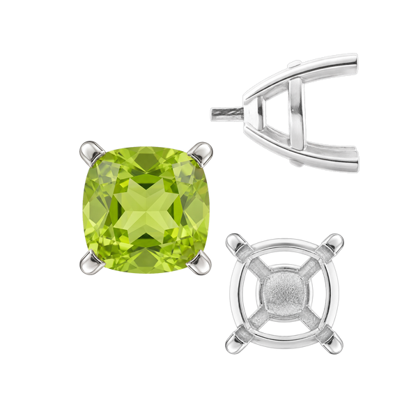 ITI NYC Four Prong Cushion Cut Solitaire Settings With Peg in Sterling Silver (3.50 mm - 10.00 mm)