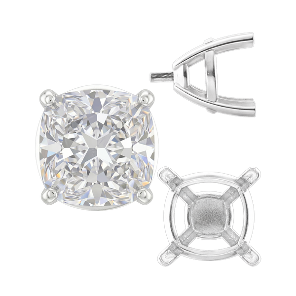 ITI NYC Four Prong Cushion Cut Solitaire Settings With Peg in 14K Gold (3.50 mm - 10.00 mm)