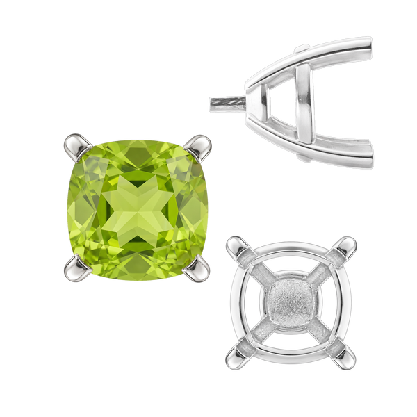 ITI NYC Four Prong Cushion Cut Solitaire Settings With Peg in Sterling Silver (3.50 mm - 10.00 mm)
