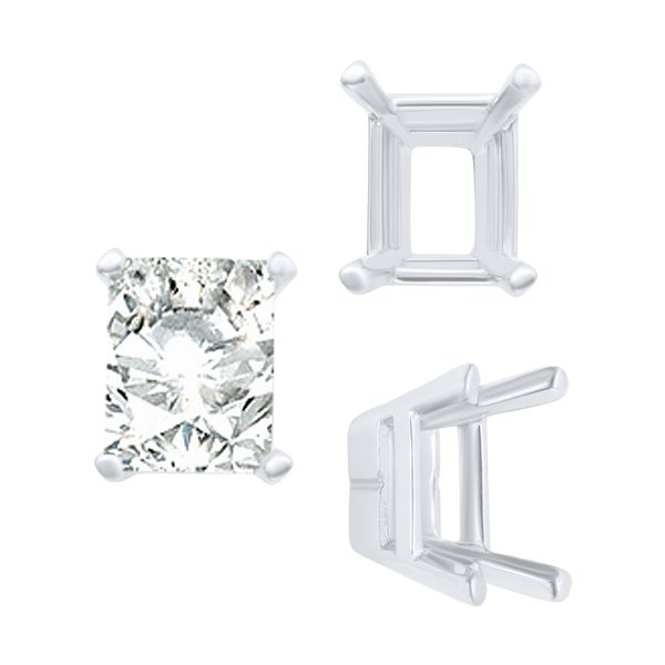 ITI NYC Four Prong Casted Emerald Tiffany Settings in Sterling Silver (7.00 x 5.25 mm - 12.00 x 10.00 mm)