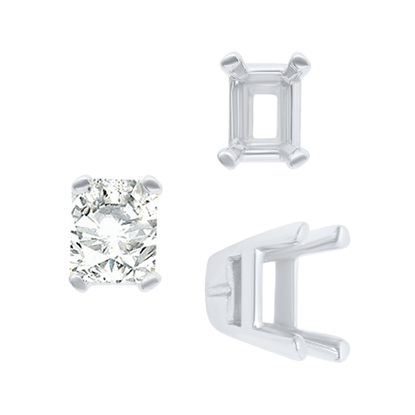 ITI NYC Four Prong Casted Emerald Tiffany Settings in Sterling Silver (7.00 x 5.25 mm - 12.00 x 10.00 mm)
