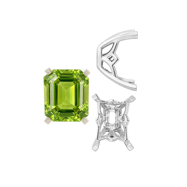 ITI NYC Four Prong Emerald Shape Scroll Fancy Settings in 14K Gold (7.00 x 5.00 mm - 11.00 x 8.00 mm)