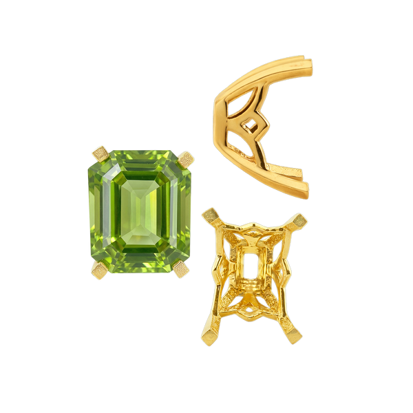 ITI NYC Four Prong Emerald Shape Scroll Fancy Settings in 14K Gold (7.00 x 5.00 mm - 11.00 x 8.00 mm)