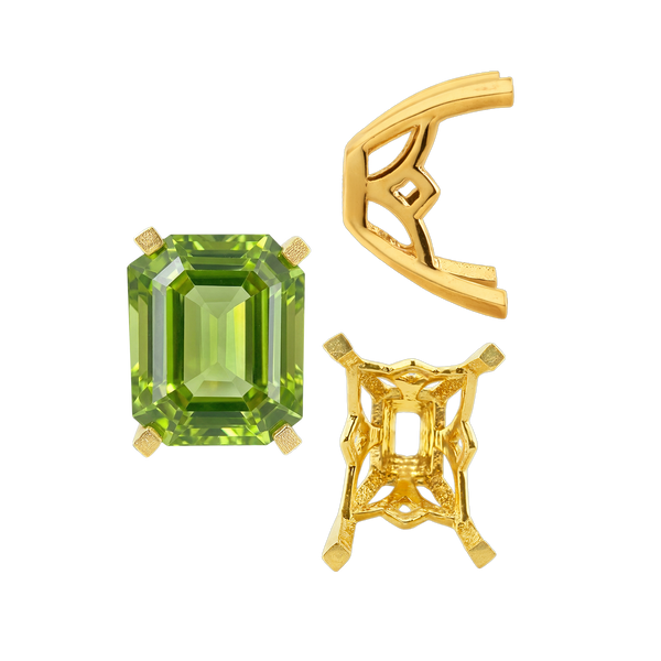ITI NYC Four Prong Emerald Shape Scroll Fancy Settings in 14K Gold (7.00 x 5.00 mm - 10.00 x 8.00 mm)