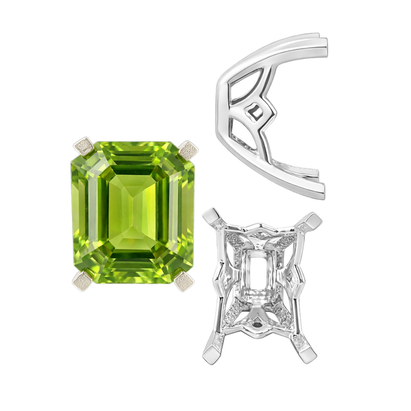 ITI NYC Four Prong Emerald Shape Scroll Fancy Settings in 14K Gold (7.00 x 5.00 mm - 11.00 x 8.00 mm)