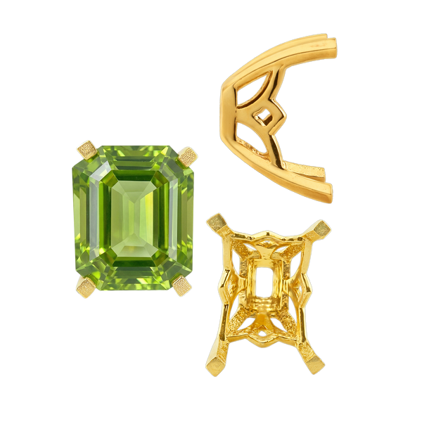 ITI NYC Four Prong Emerald Shape Scroll Fancy Settings in 14K Gold (7.00 x 5.00 mm - 11.00 x 8.00 mm)