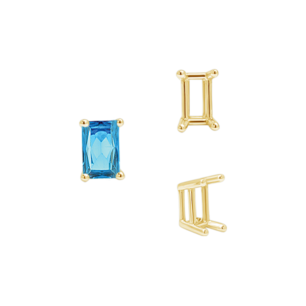 ITI NYC Four Prong Emerald Shape Wire Basket Settings in 18K Gold (3.00 x 2.25 mm - 8.00 x 6.00 mm)