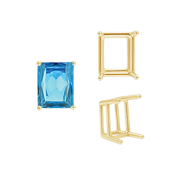 ITI NYC Four Prong Emerald Shape Wire Basket Settings in 14K Gold (3.00 x 2.25 mm - 18.00 x 13.00 mm)