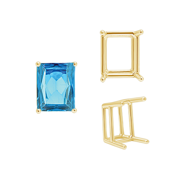 ITI NYC Four Prong Emerald Shape Wire Basket Settings in 14K Gold (3.00 x 2.25 mm - 18.00 x 13.00 mm)