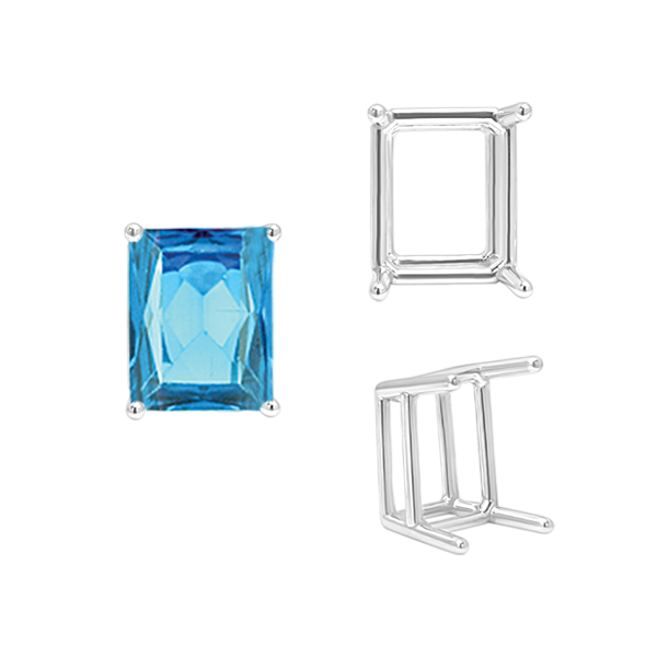 ITI NYC Four Prong Emerald Shape Wire Basket Settings in Sterling Silver (3.00 x 2.25 mm - 30.00 x 22.00 mm)