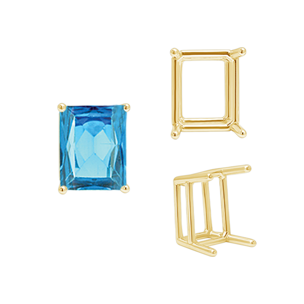 ITI NYC Four Prong Emerald Shape Wire Basket Settings in 14K Gold (3.00 x 2.25 mm - 18.00 x 13.00 mm)