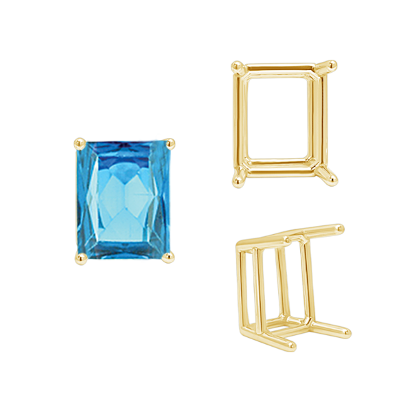 ITI NYC Four Prong Emerald Shape Wire Basket Settings in 14K Gold (3.00 x 2.25 mm - 18.00 x 13.00 mm)