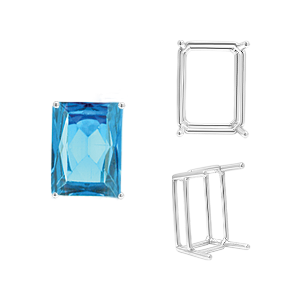 ITI NYC Four Prong Emerald Shape Wire Basket Settings in Sterling Silver (3.00 x 2.25 mm - 30.00 x 22.00 mm)