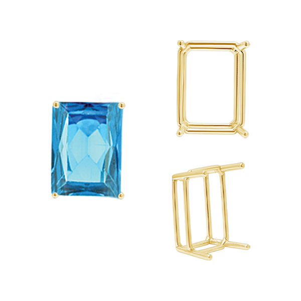 ITI NYC Four Prong Emerald Shape Wire Basket Settings in 14K Gold (3.00 x 2.25 mm - 18.00 x 13.00 mm)